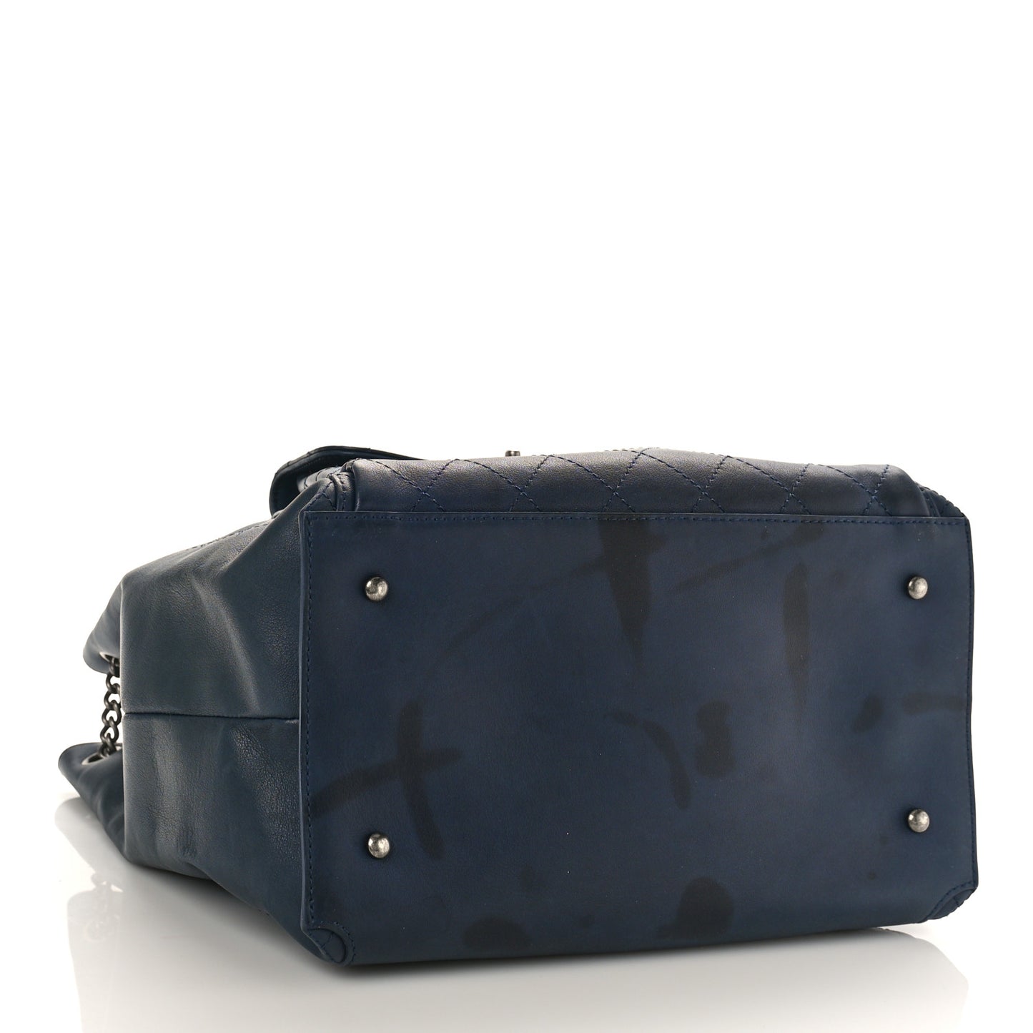 Calfskin Stitched Large Urban Luxury Drawstring Backpack Navy Blue