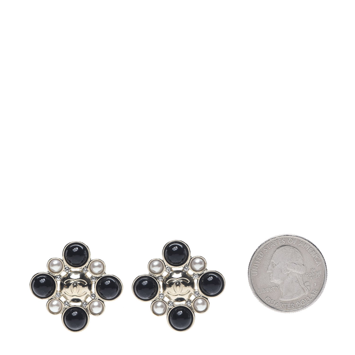 Chanel Enamel Pearl Crystal CC Earrings Black Gold 2 of 5