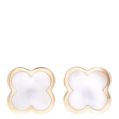 Van Cleef & Arpels 18K Yellow Gold Mother of Pearl Pure Alhambra Earrings 1 of 9