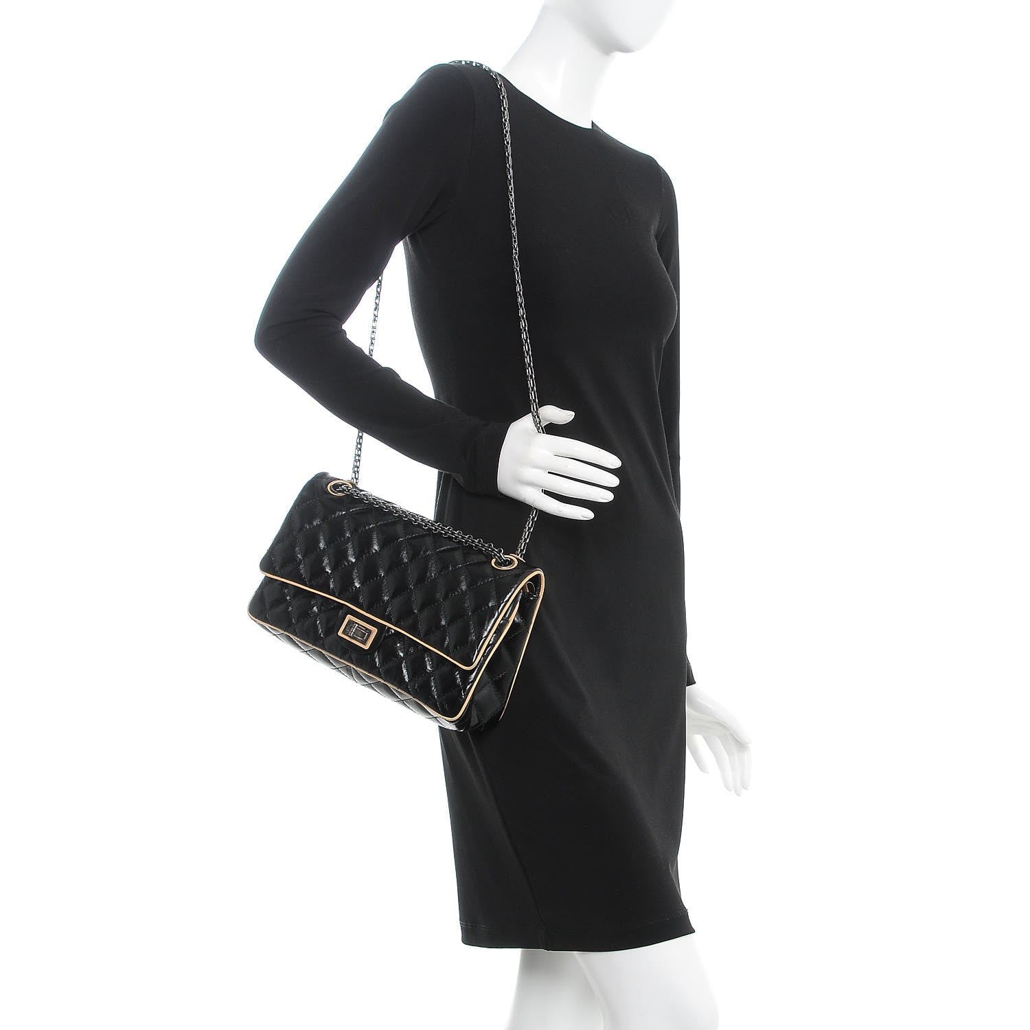 Chanel Glazed Calfskin Quilted 2.55 Reissue 226 Flap Black Beige 3 of 12