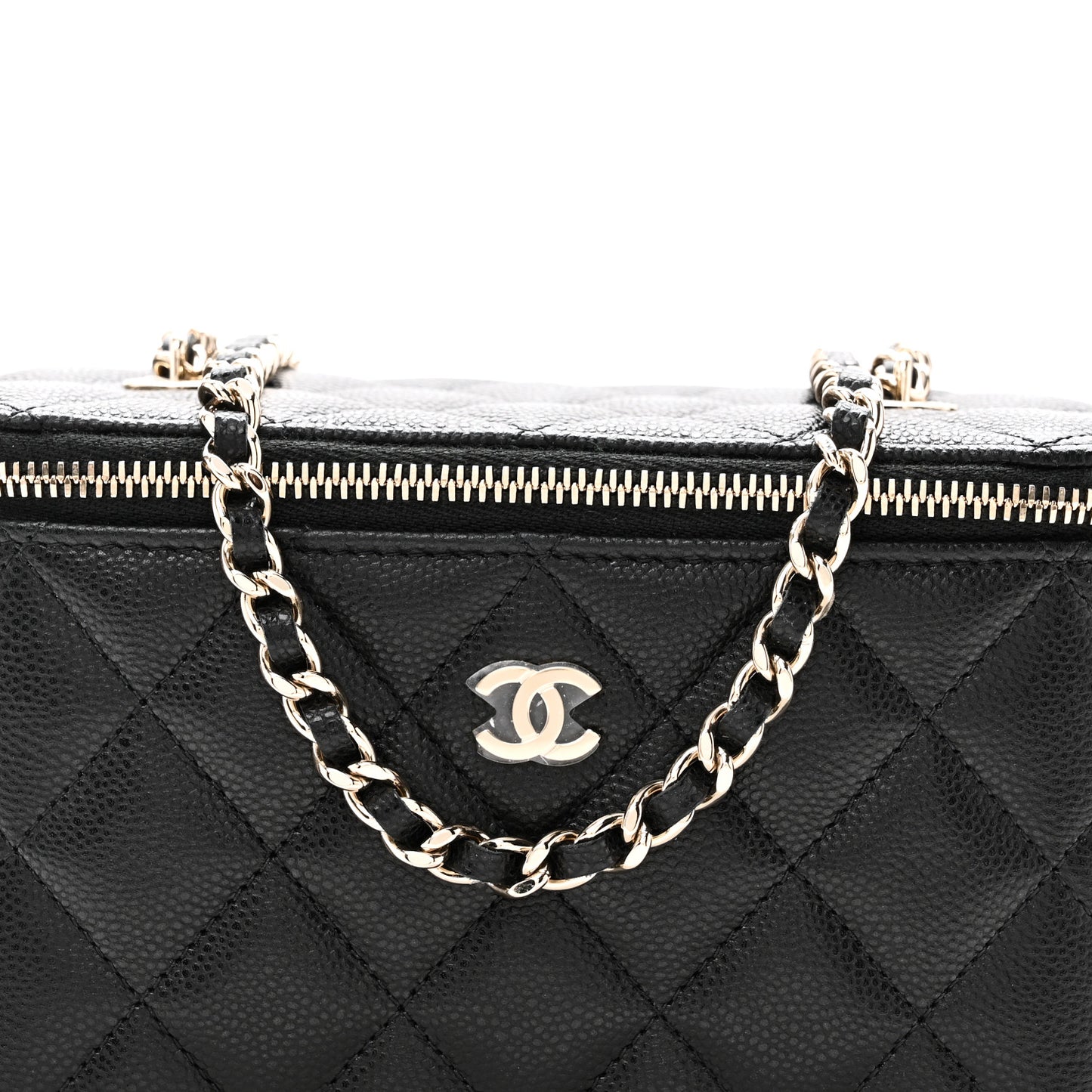 Caviar Quilted Small Vanity Case With Chain Black