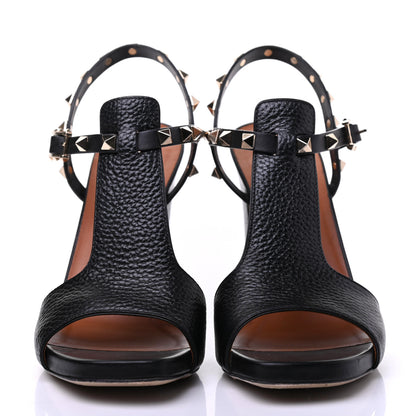 Valentino Garavani Grained Calfskin Rockstud Ankle Strap 5/105mm Sandals 38.5 Black 2 of 19