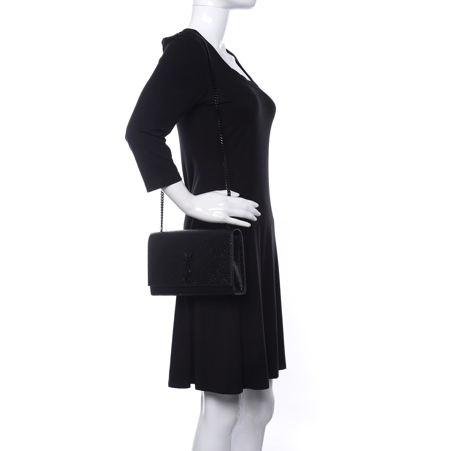 Calfskin Snakeskin Effect Medium Classic Monogram Kate Satchel Black
