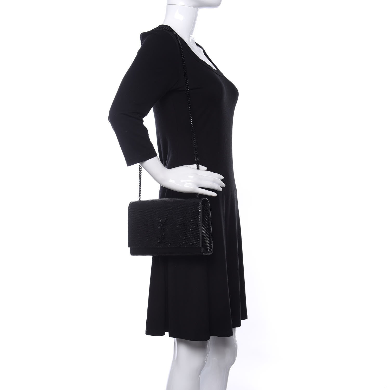 Saint Laurent Calfskin Snakeskin Effect Medium Classic Monogram Kate Satchel Black 2 of 10