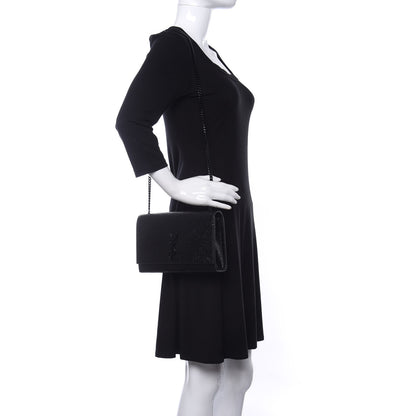 Saint Laurent Calfskin Snakeskin Effect Medium Classic Monogram Kate Satchel Black 2 of 10