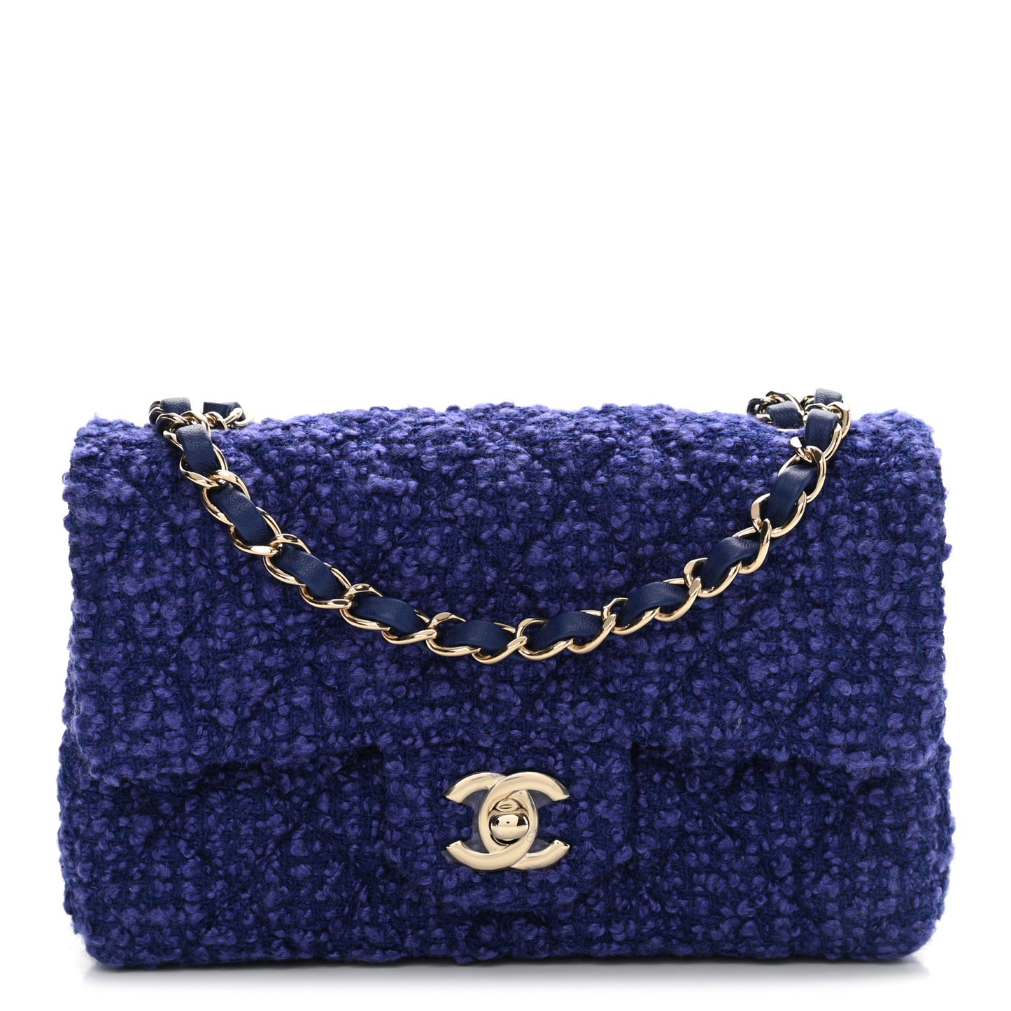Tweed Quilted Mini Rectangular Flap Blue