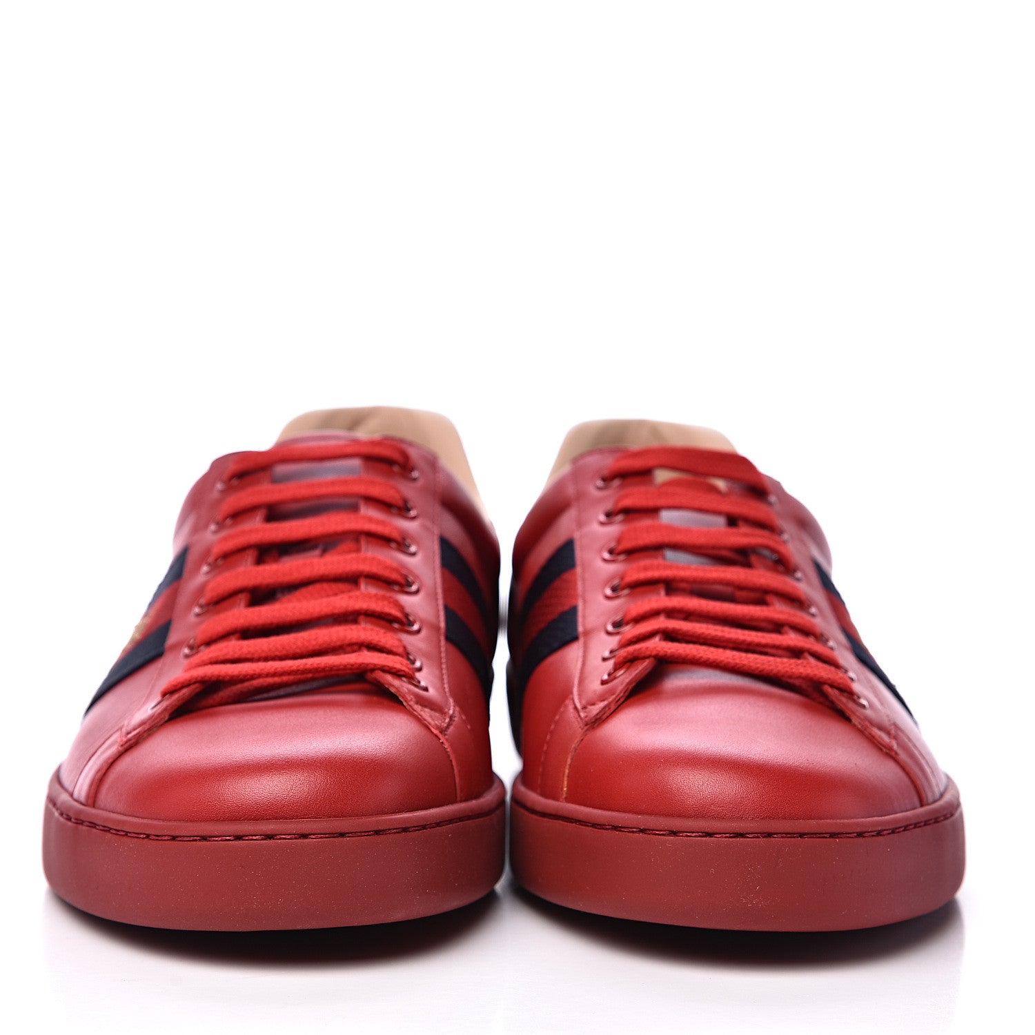 Gucci Miro Soft Calfskin Laminated Ayers Web Bee Embroidered Mens Ace Sneakers 12.5 Hibiscus Red Red Flame Notte 2 of 11