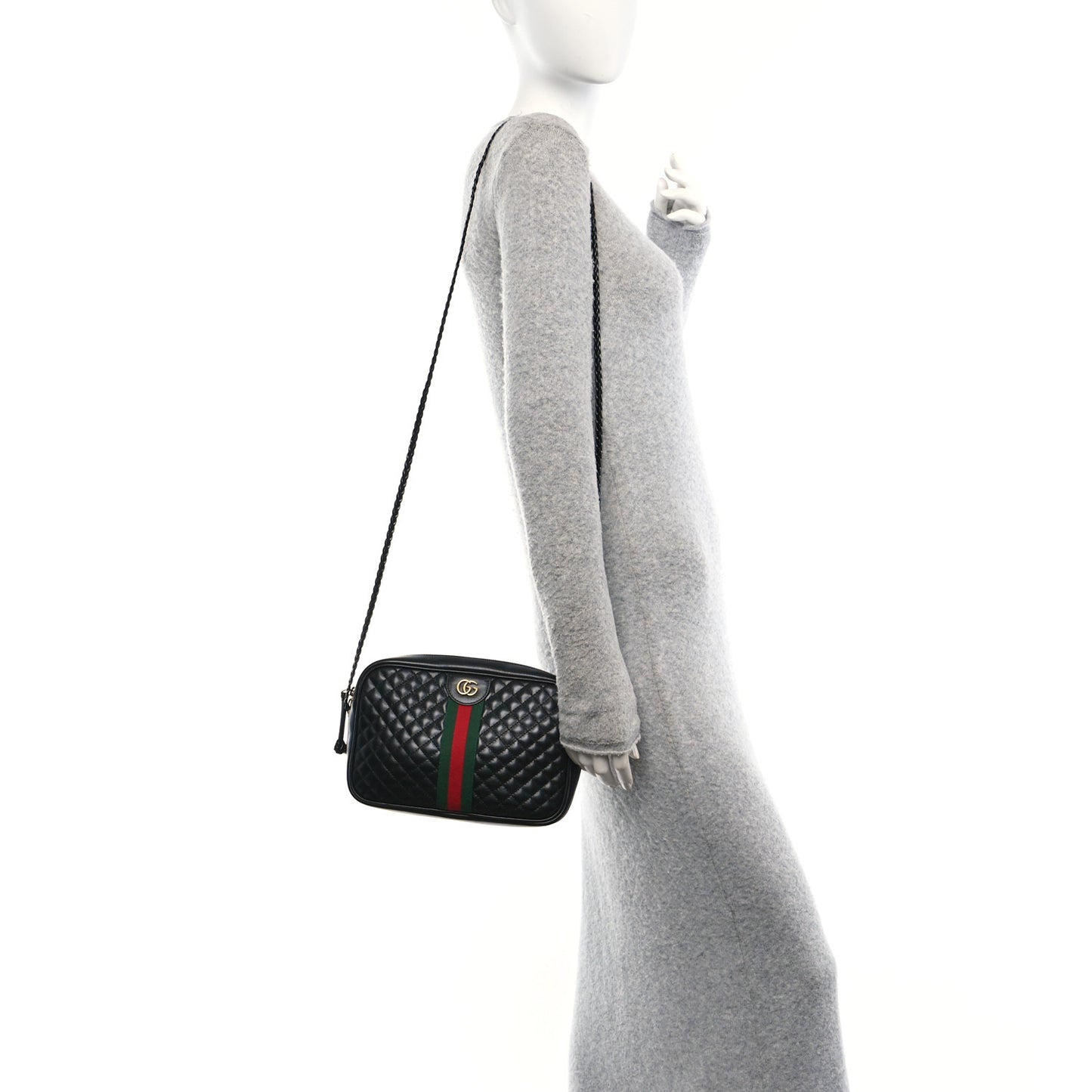 Calfskin Web Trapuntata Small GG Shoulder Bag Black