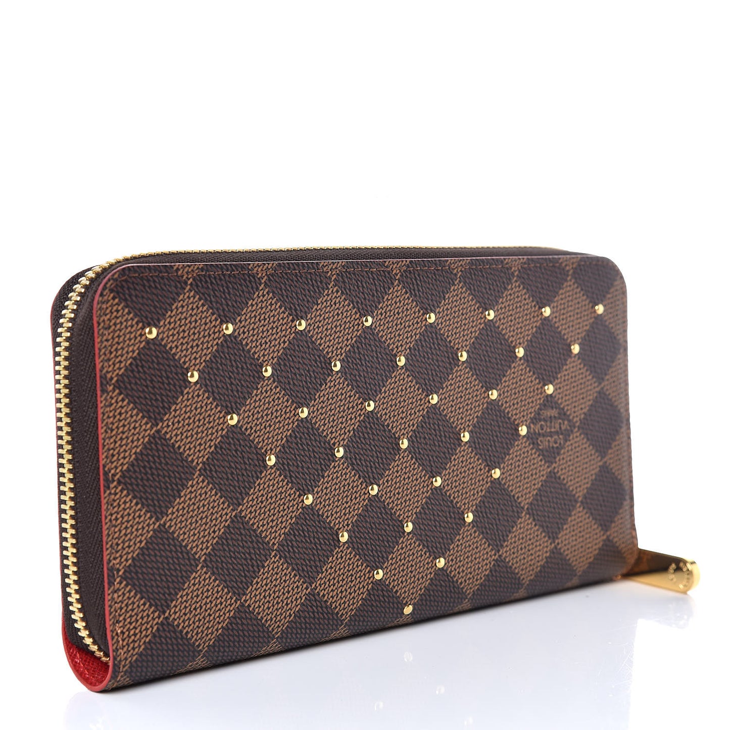Damier Ebene Studded Zippy Wallet Cherry