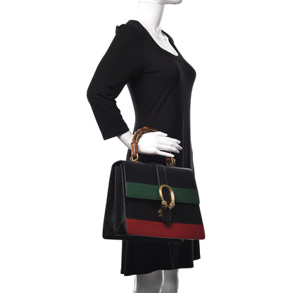 Gucci Calfskin Bamboo Web Large Dionysus Top Handle Bag Black Bright Evergreen Hibiscus Red 3 of 22
