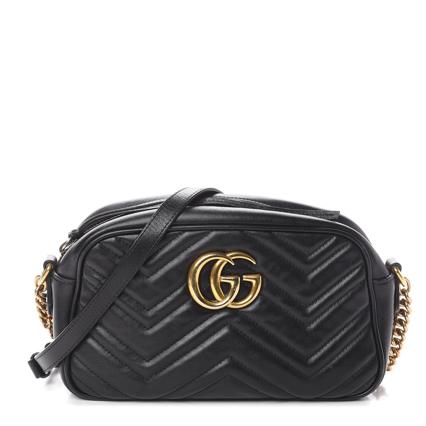 Calfskin Matelasse Small GG Marmont Chain Shoulder Bag Black