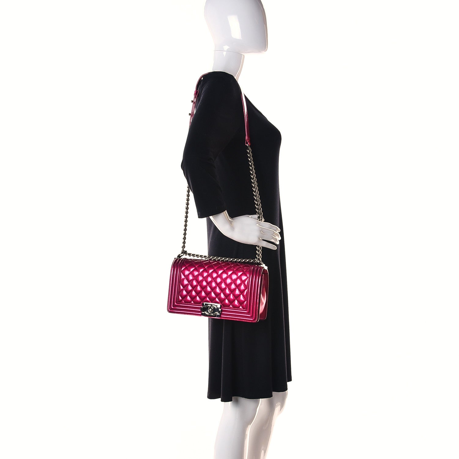 Chanel Metallic Patent Calfskin Quilted Medium Boy Flap Pink 2 of 12