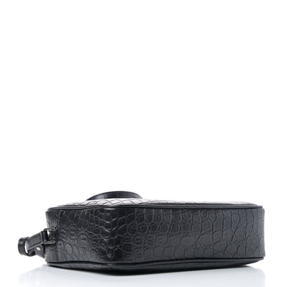 Saint Laurent Calfskin Crocodile Embossed Monogram Lou Camera Bag Black 3 of 4