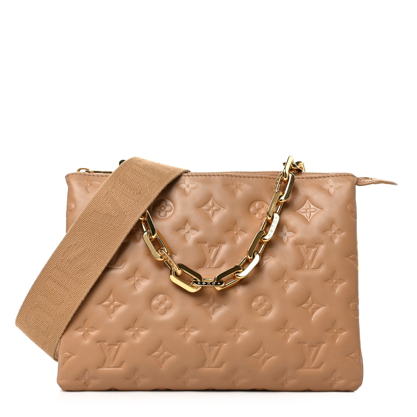 Lambskin Embossed Monogram Coussin PM Camel