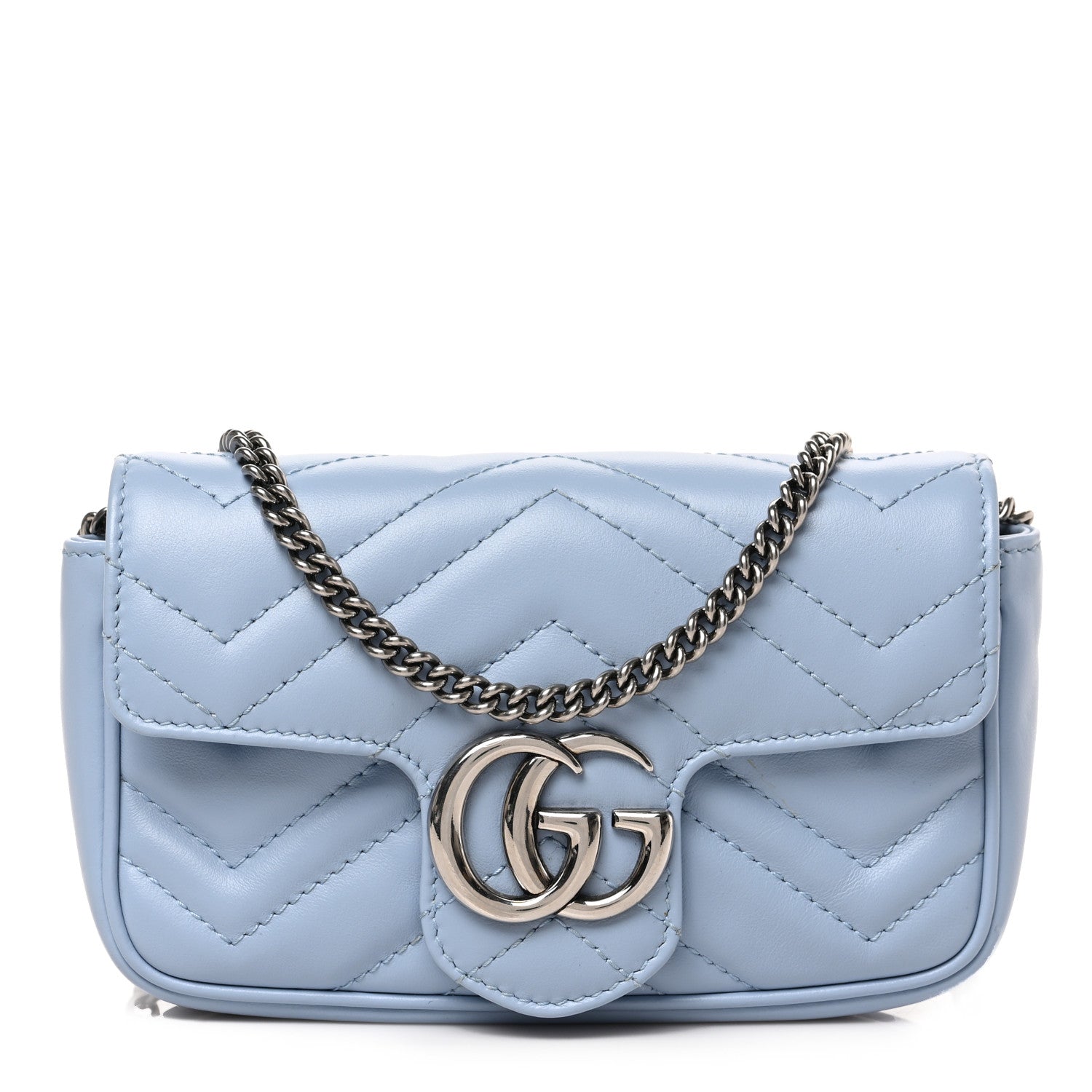 Gucci Calfskin Matelasse Super Mini GG Marmont Shoulder Bag Porcelain Light Blue 1 of 9