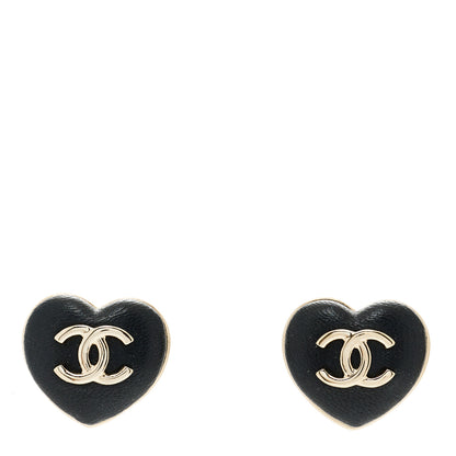 Chanel Lambskin CC Heart Earrings Black Gold 1 of 5