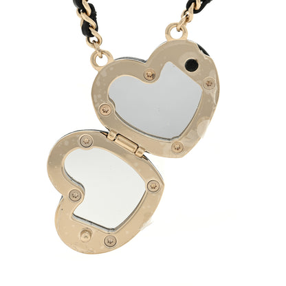 Chanel Lambskin CC Heart Mirror Locket Necklace Gold Black 3 of 6
