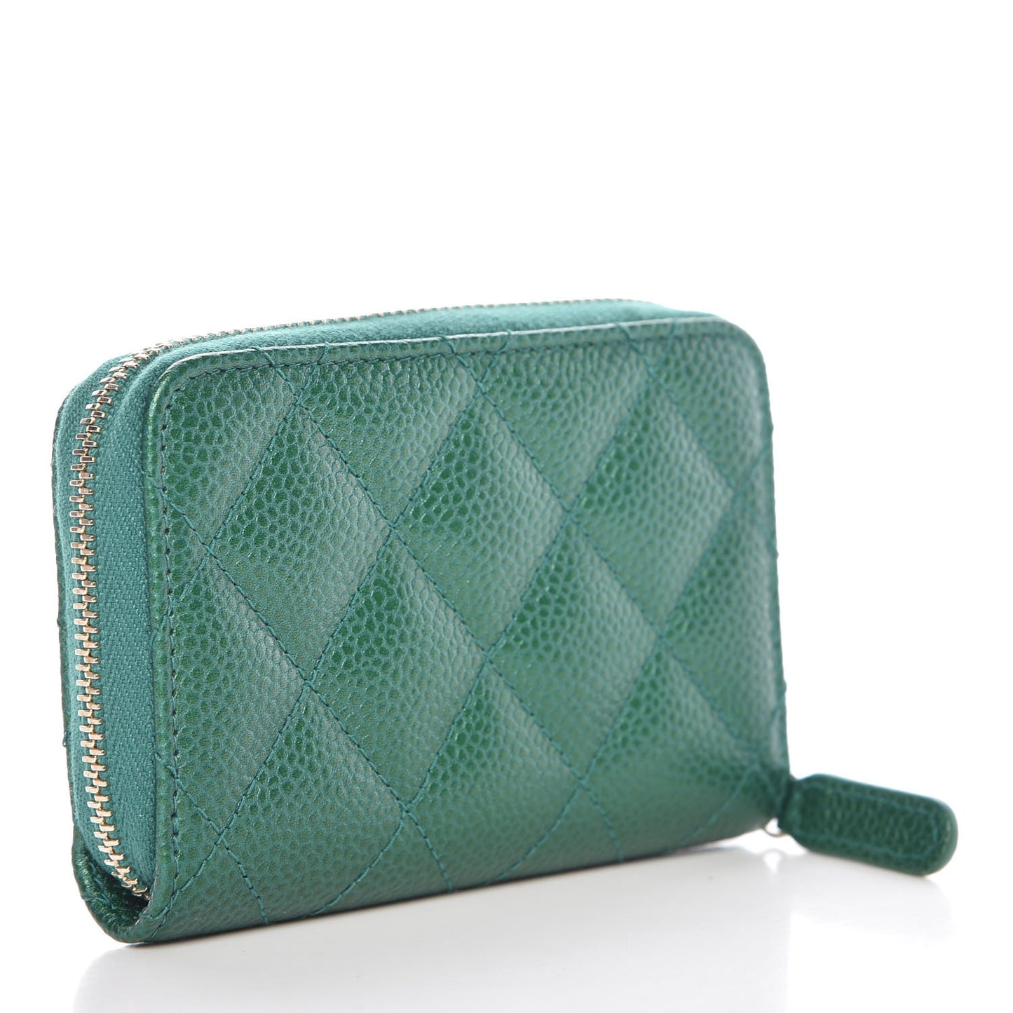 Metallic Caviar Quilted Zip Coin Purse Green