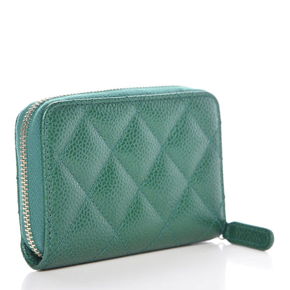 Chanel Metallic Caviar Quilted Zip Coin Purse Green 3 of 10