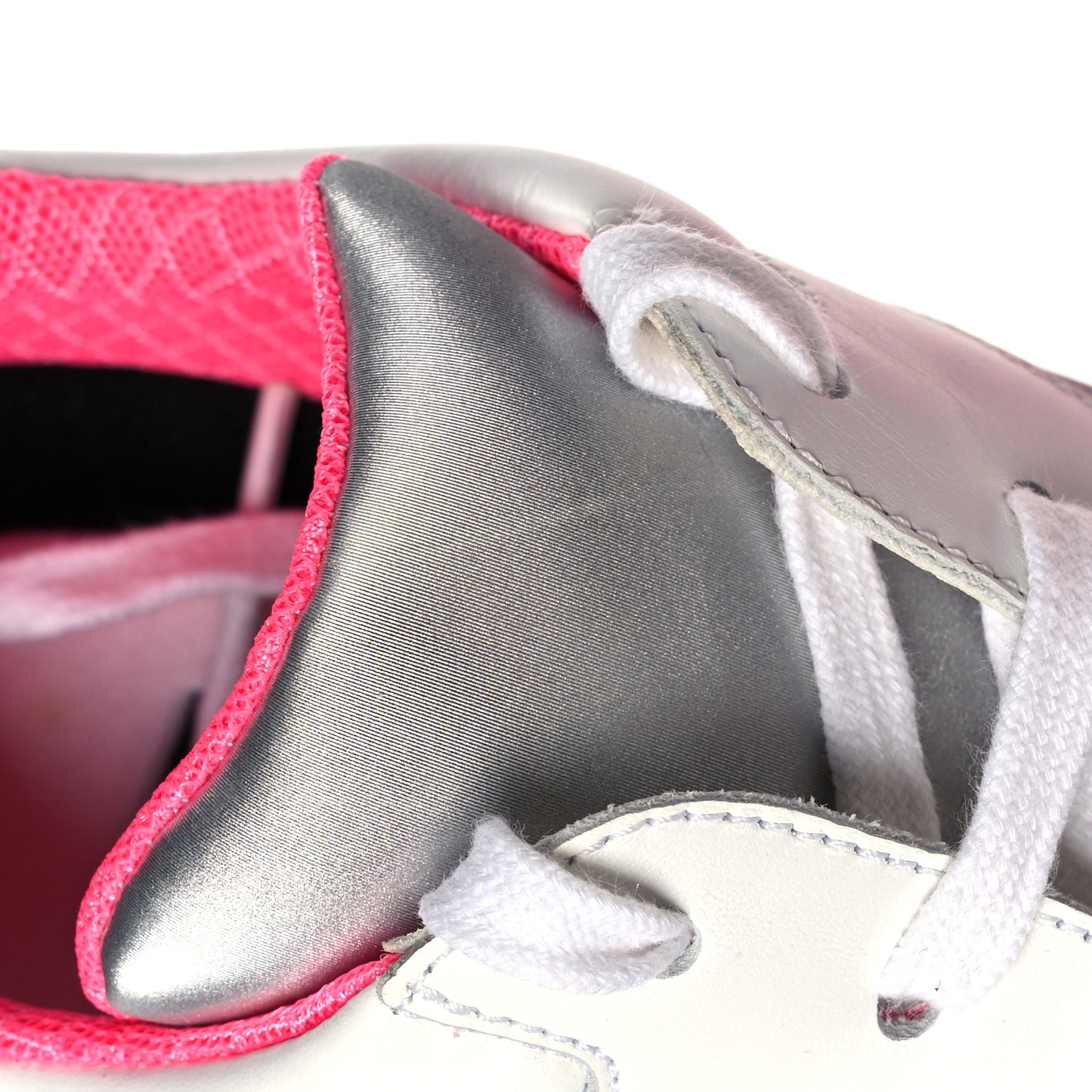 Calfskin Fabric Sneakers 41 White Silver Fluo Pink