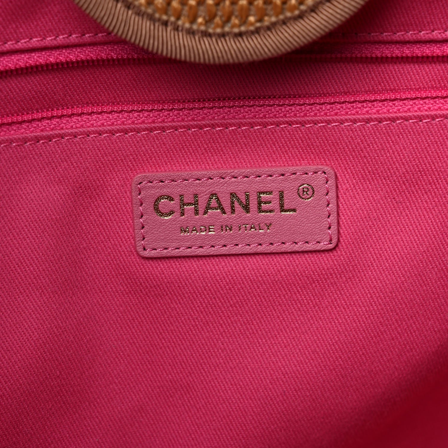 Chanel Straw Raffia Calfskin Striped Medium Deauville Tote Dark Beige Fuchsia Navy Blue 6 of 13