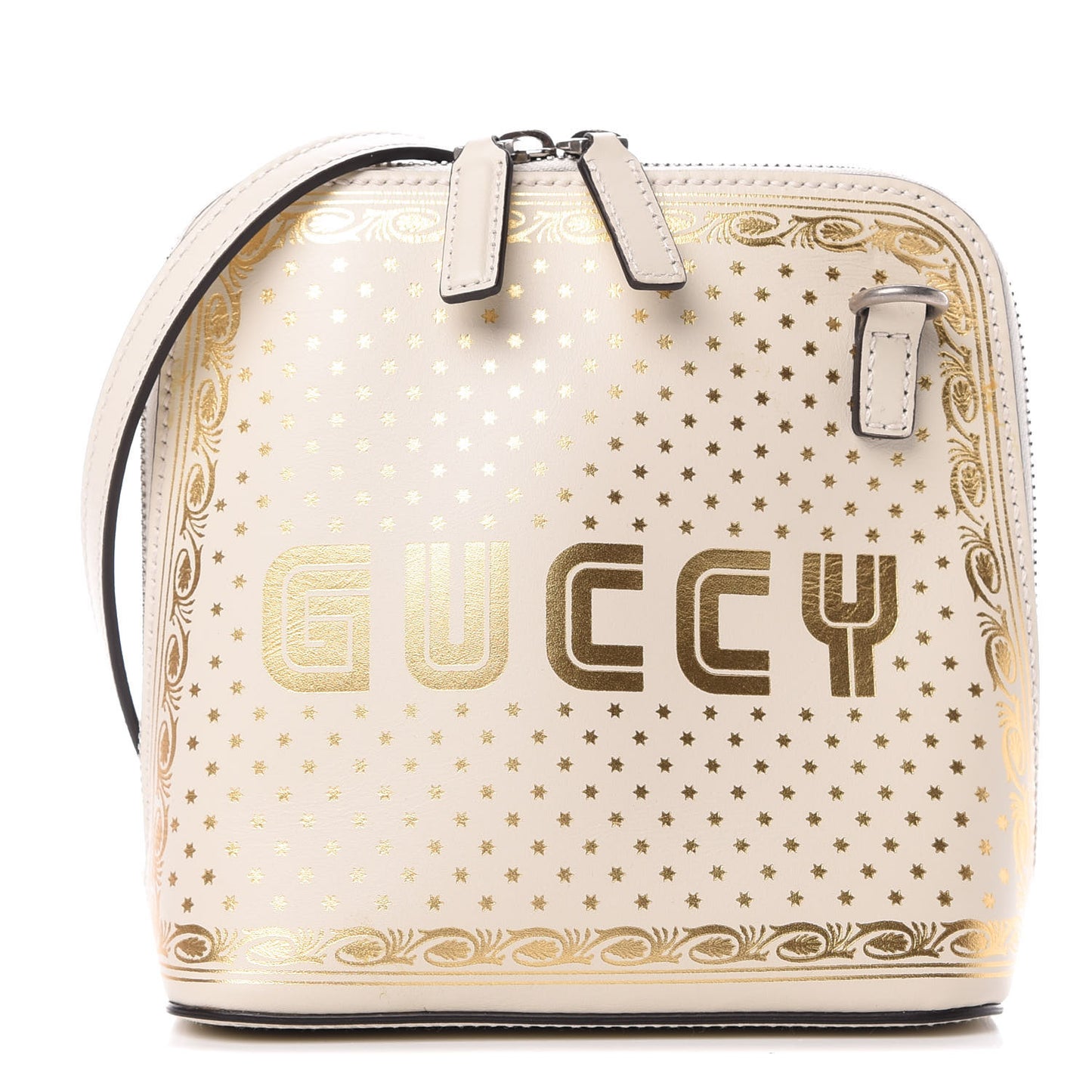 X SEGA Calfskin GUCCY Stars Mini Dome Shoulder Bag Moon Steller White Gold