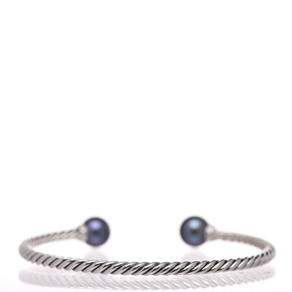 David Yurman Sterling Silver Diamond Tahitian Pearl 9mm Solari Bracelet 3 of 4