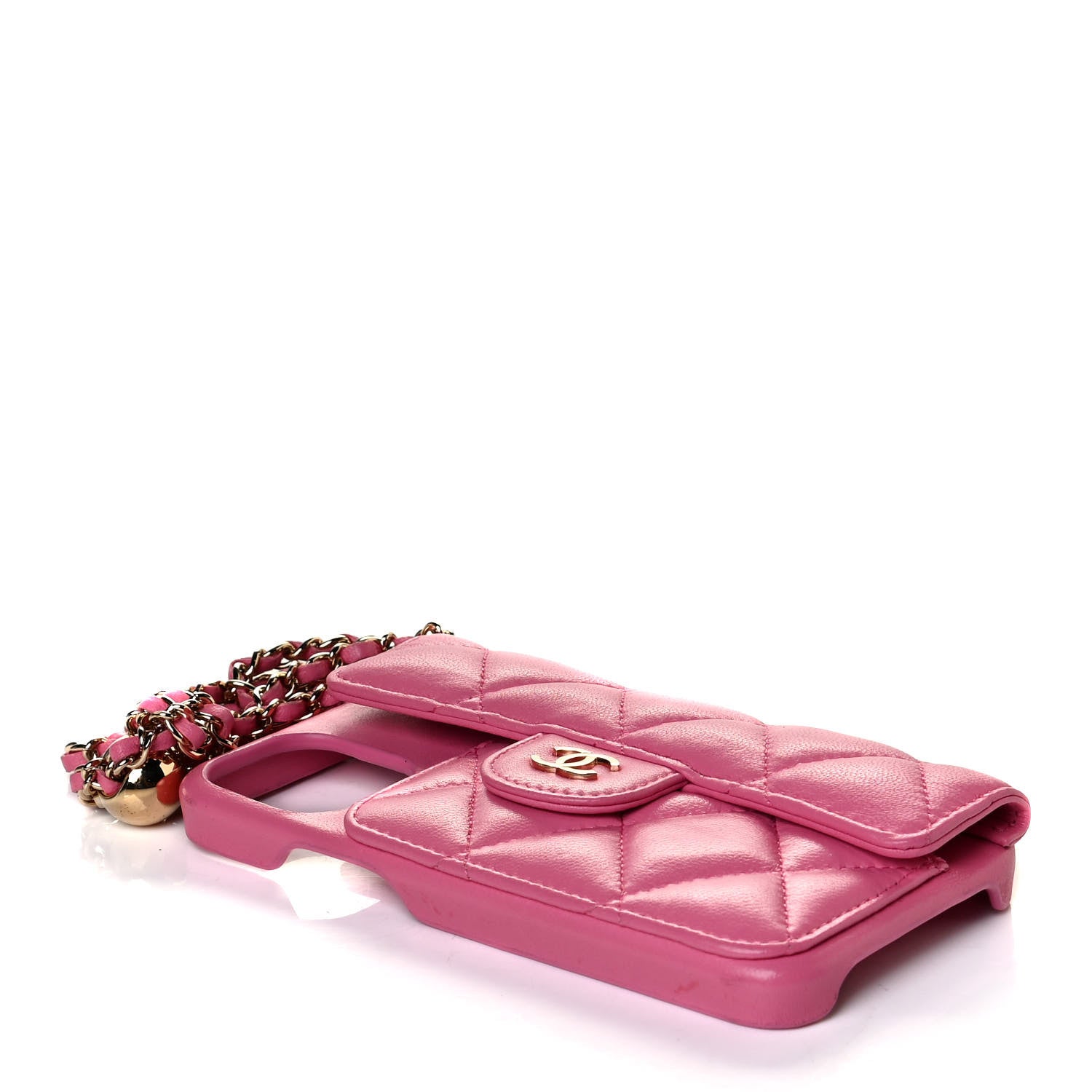 Chanel Lambskin Quilted iPhone XII Pro Case With Chain Pink 3 of 5