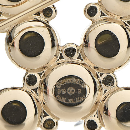 Chanel Crystal Pearl Metal Resin Polka Dot CC Brooch Black Gold 4 of 5