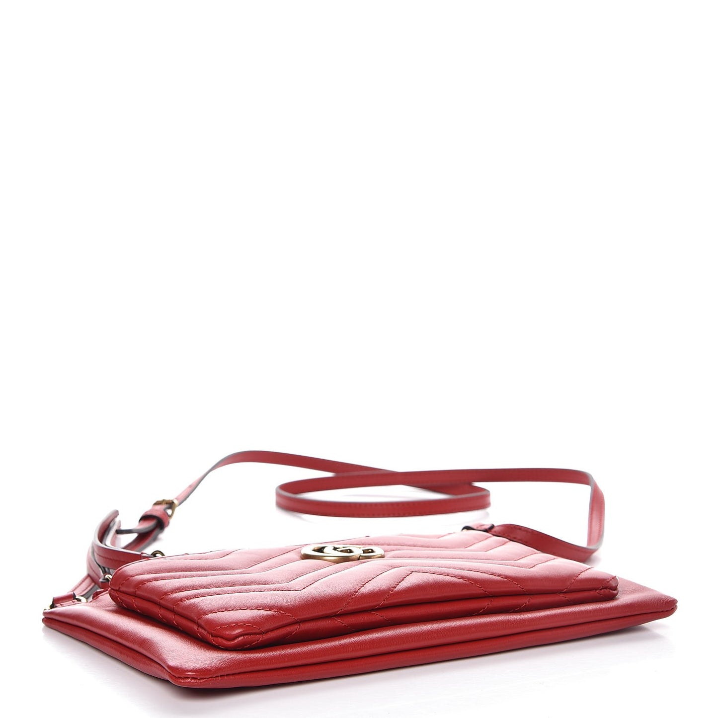 Calfskin Matelasse Small GG Marmont Double Zip Shoulder Bag Hibiscus Red