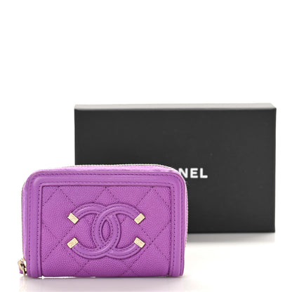 Chanel Caviar Quilted Filigree Coin Purse Purple 10 of 10