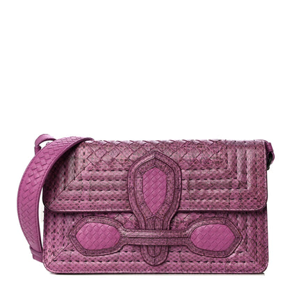 Bottega Veneta Python Nappa Intrecciato Rialto Shoulder Bag Purple 1 of 15