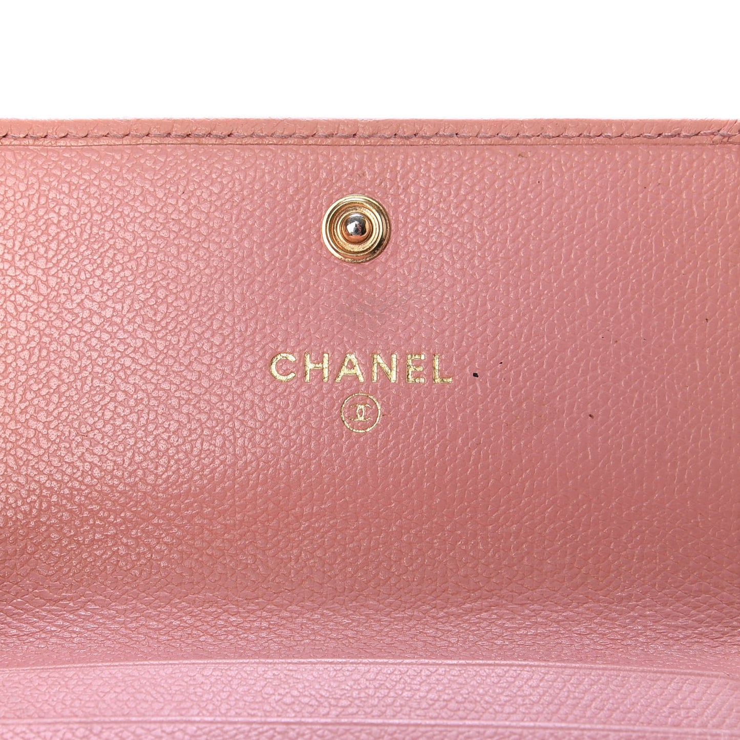 Grained Calfskin CC Button Compact Wallet Pink