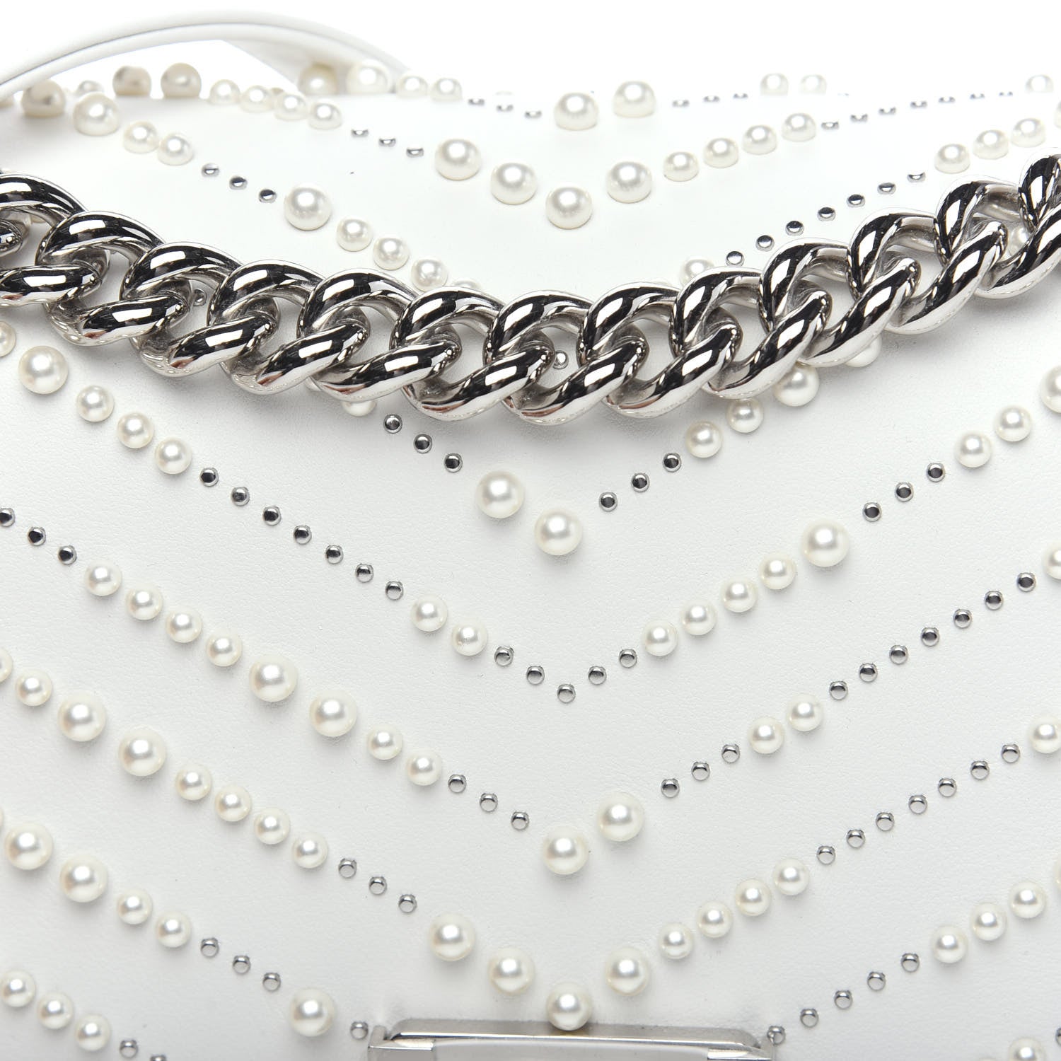 Chanel Calfskin Pearl Chevron Quilted Medium Boy Flap White 8 of 10