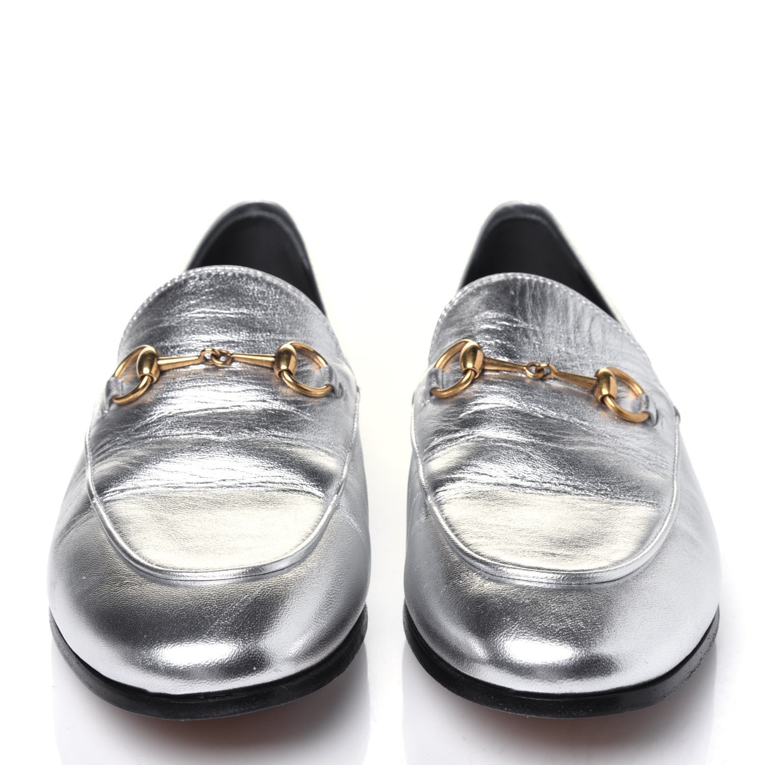 Gucci Metallic Nappa Womens Jordaan Loafers 39.5 Argento 2 of 12