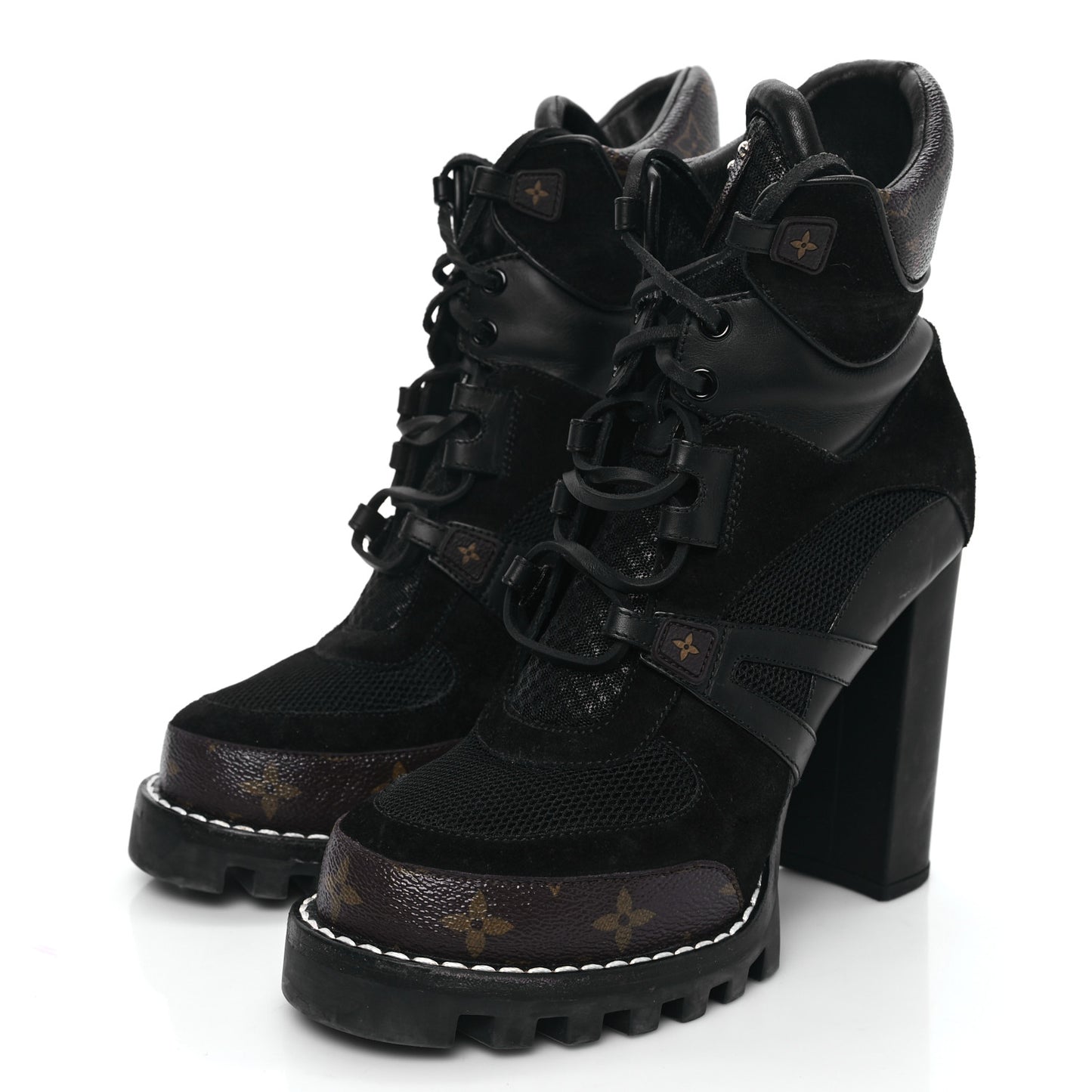 Suede Calfskin Monogram Star Trail Ankle Boots 39.5 Black