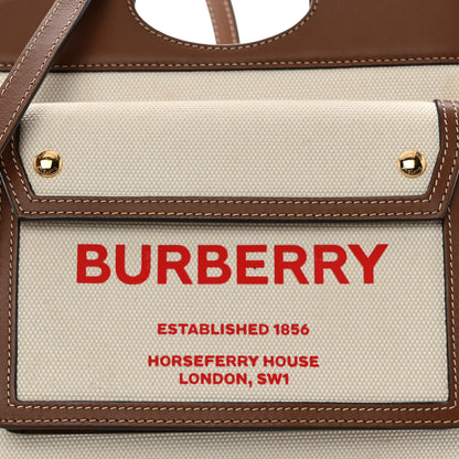 Burberry Canvas Smooth Calfskin Two Tone Mini Pocket Bag Natural Tan Fiery Red 9 of 11