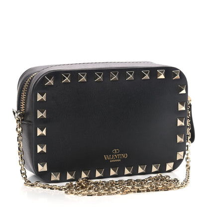 Valentino Garavani Calfskin Small Rockstud Chain Camera Crossbody Bag Black 3 of 9