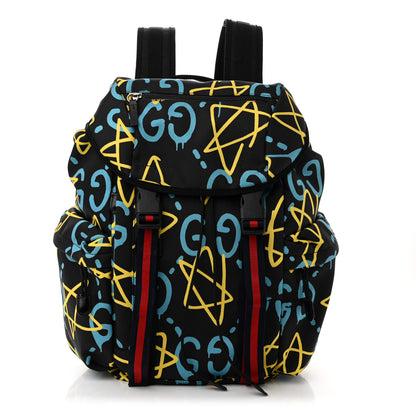 Gucci Techno Canvas GucciGhost Double Buckle Backpack Black New Acquamarine 1 of 12