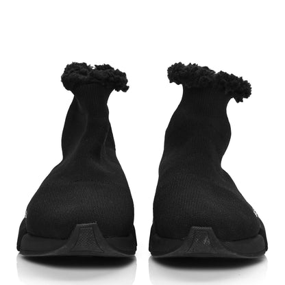 Balenciaga Technical 3D Recycled Knit Fake Fur Womens Speed 2.0 Sneakers 38 Monocolor Black 2 of 7