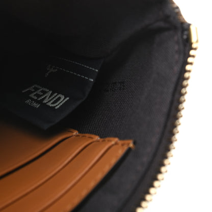 Fendi Glazed Fabric Vitello Century FF 1974 Stamp Patch XS FFreedom Flat Pouch Mogano Panna Caramello 6 of 8