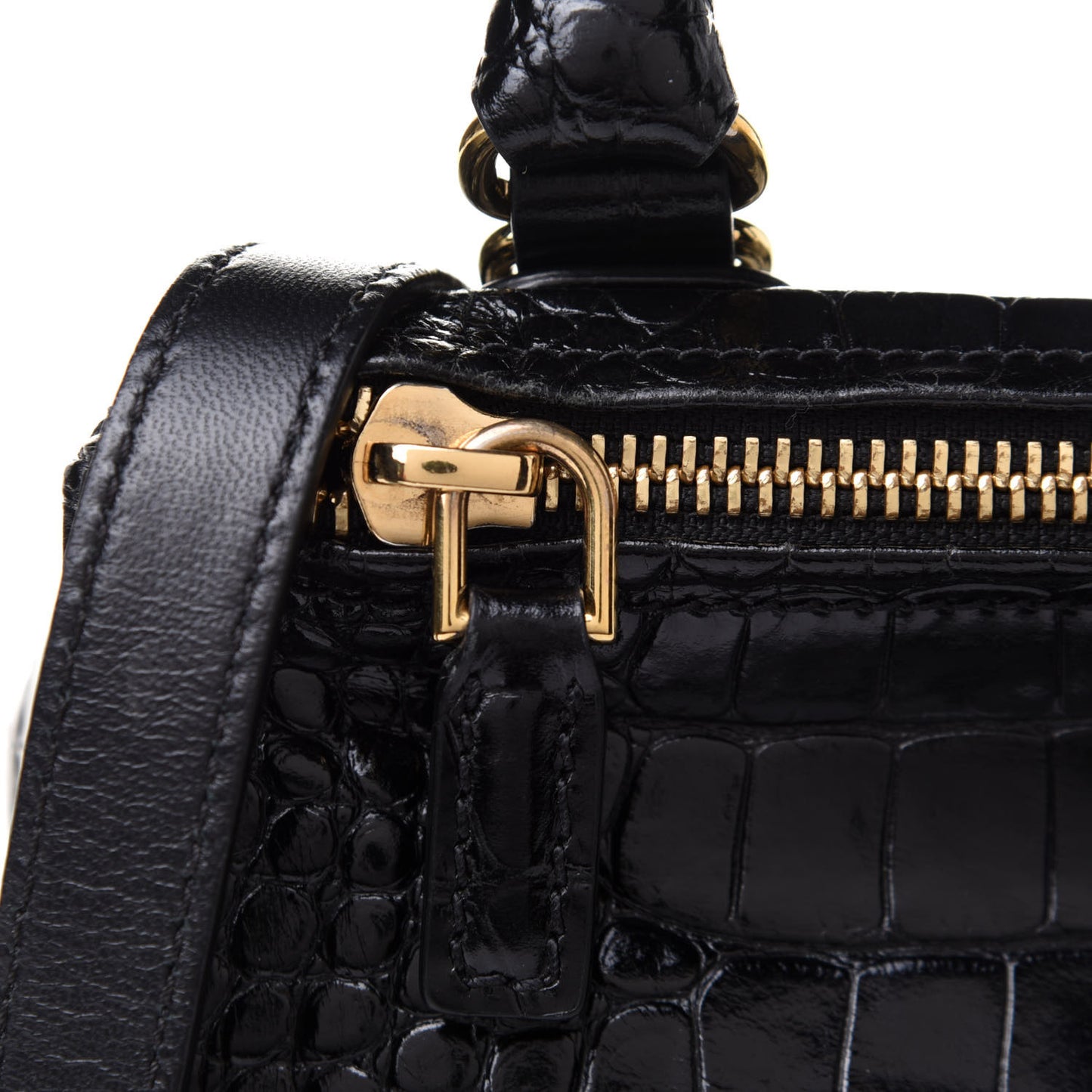 Calfskin Crocodile Embossed Small Pandora Black