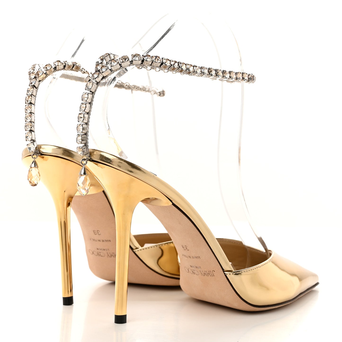 Satin Crystal Saeda 100 Pumps 39 Gold