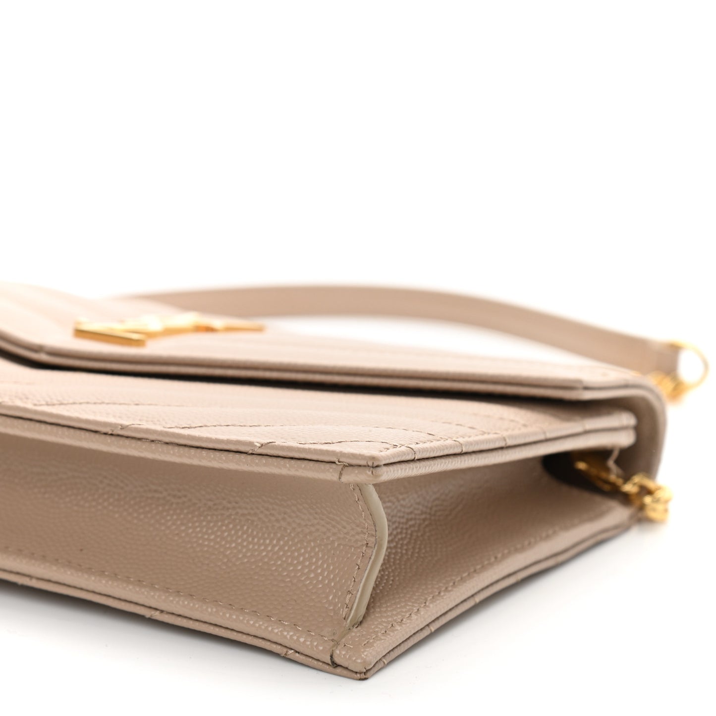 Grain De Poudre Matelasse Chevron Monogram Envelope Chain Wallet Dark Beige