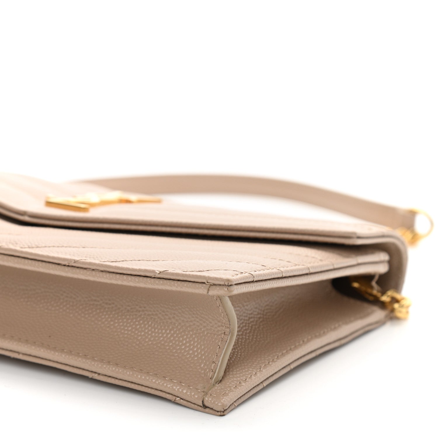 Saint Laurent Grain De Poudre Matelasse Chevron Monogram Envelope Chain Wallet Dark Beige 9 of 10