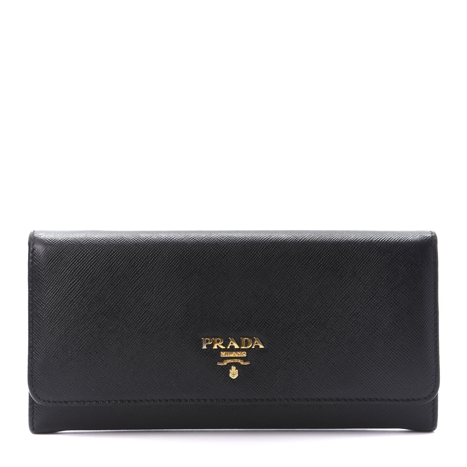 Prada Saffiano Metal Continental Flap Wallet Black 1 of 8