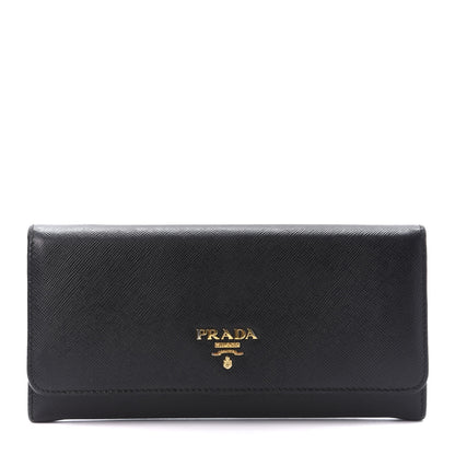 Prada Saffiano Metal Continental Flap Wallet Black 1 of 8