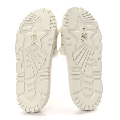 Christian Dior Shearling Canvas Lurex Embroidered Dway 10mm Slide Sandals 38 Natural Platinum 5 of 7