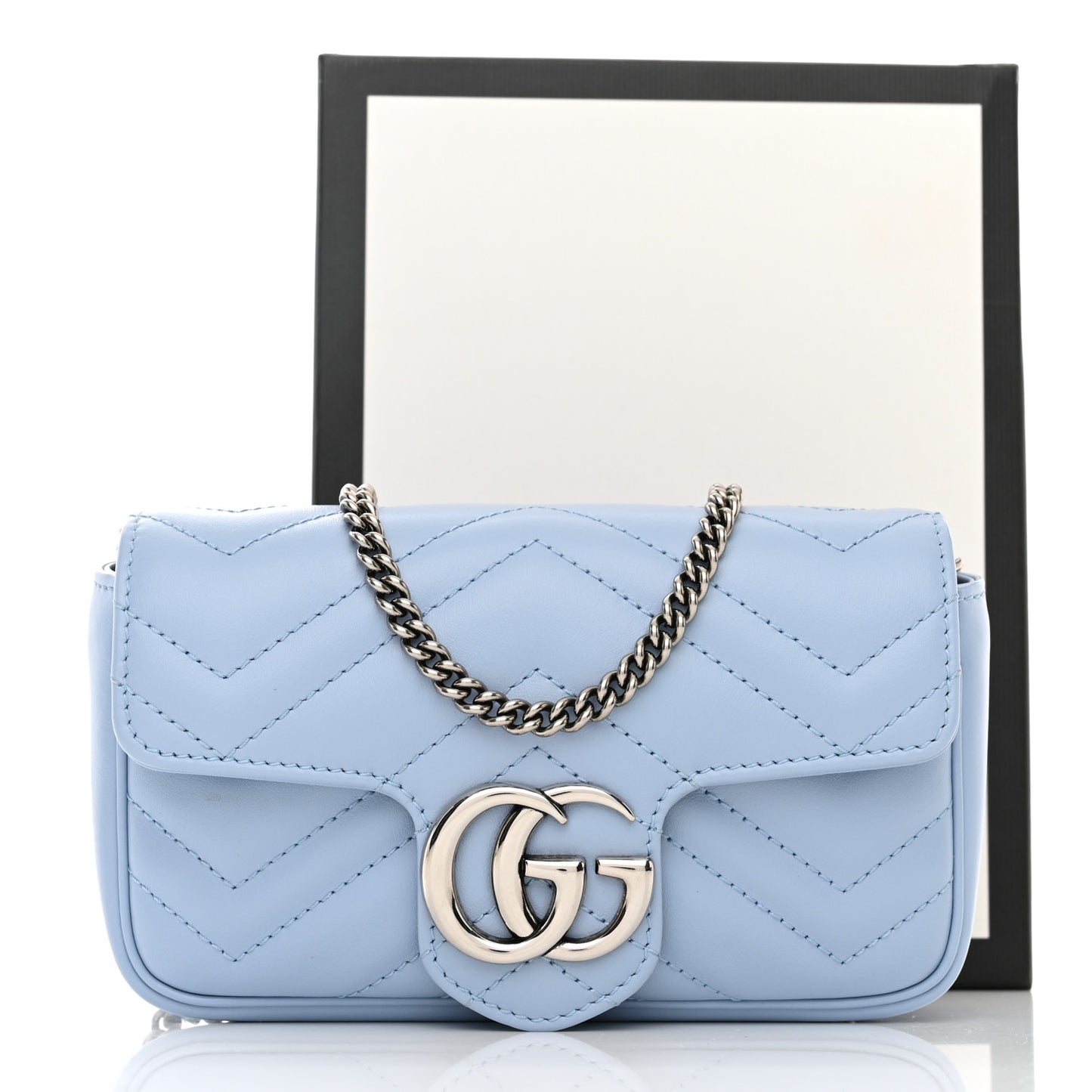 Calfskin Matelasse Super Mini GG Marmont Shoulder Bag Porcelain Light Blue