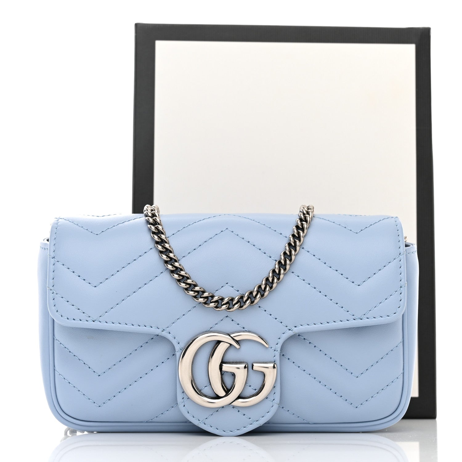 Gucci Calfskin Matelasse Super Mini GG Marmont Shoulder Bag Porcelain Light Blue 11 of 11